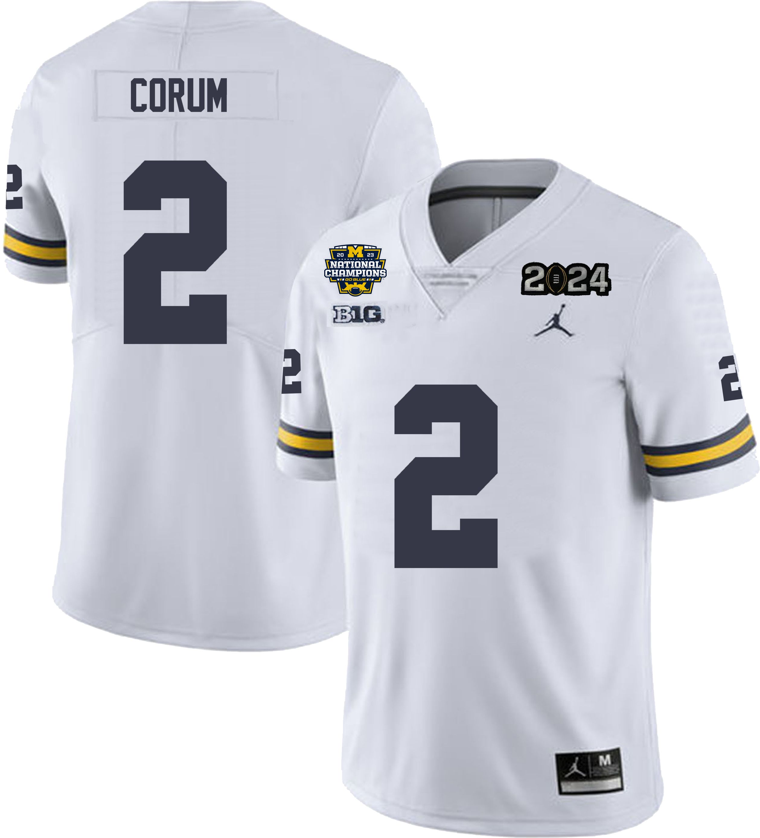 Men's NCAA Michigan Wolverines Blake Corum #2 White National Champions Stitched College Football Jersey OL255T2WR